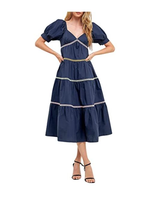 English Factory Women's Multi Color Trim Midi Dress