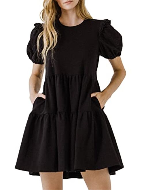 English Factory Women's Eyelet Sleeve Tiered Dress