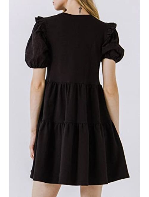English Factory Women's Eyelet Sleeve Tiered Dress