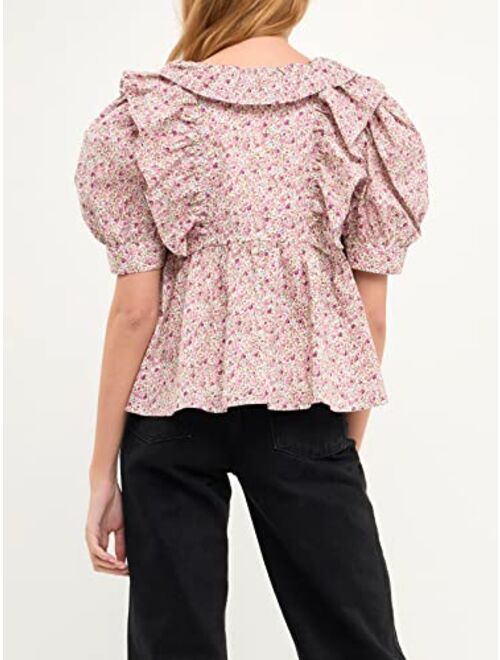 English Factory Cotton Floral Ruffled Top