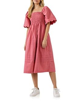 Women's Scallop Detail Midi Dress
