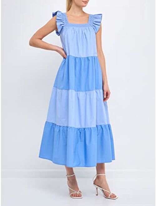 English Factory Women's Ruffle Detail Colorblock Midi Dress