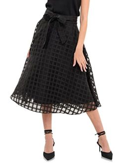 Women's Plaid Organza Fit & Flare Midi Skirt