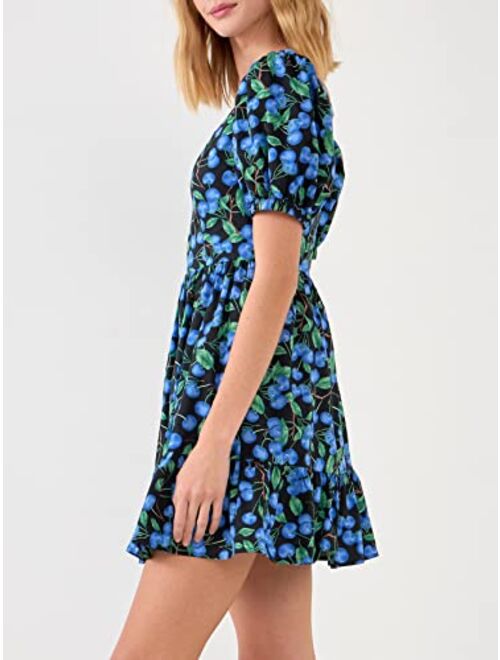 English Factory Blueberry Print Mini Dress with Puff Sleeves