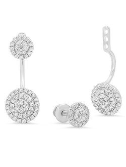 Collection 0.55 Carat (ctw) Round White Diamond Ladies Stud Earrings Jackets Set 1/2 CT, Sterling Silver