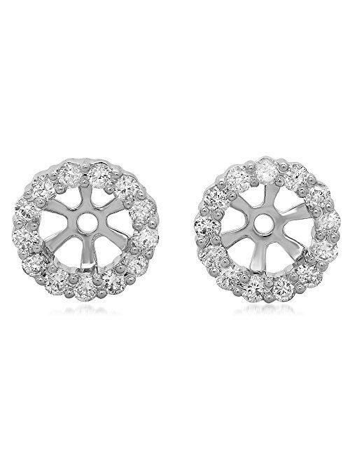 Dazzlingrock Collection 0.50 Carat (ctw) 18K Round Diamond Cluster Style Removable Jackets For Stud Earrings 1/2 CT, White Gold