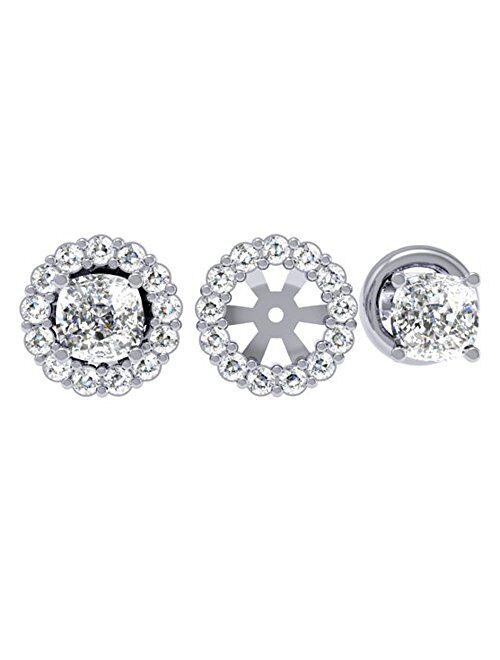 Dazzlingrock Collection 0.50 Carat (ctw) 18K Round Diamond Cluster Style Removable Jackets For Stud Earrings 1/2 CT, White Gold