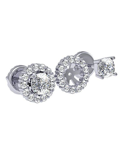 Dazzlingrock Collection 0.50 Carat (ctw) 18K Round Diamond Cluster Style Removable Jackets For Stud Earrings 1/2 CT, White Gold
