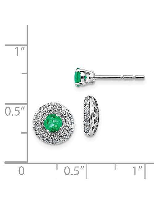 Sonia Jewels Solid 14k White Gold Diamond and Emerald Green May Gemstone Stud Jacket Earrings 9mm (.496 cttw.)