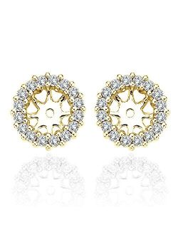 Jascina 1.10 Carat White Diamond Earrings Jackets For 6 MM(2.00 Carat Total Weight) 14K Yellow Gold Halo Stud Solitaire