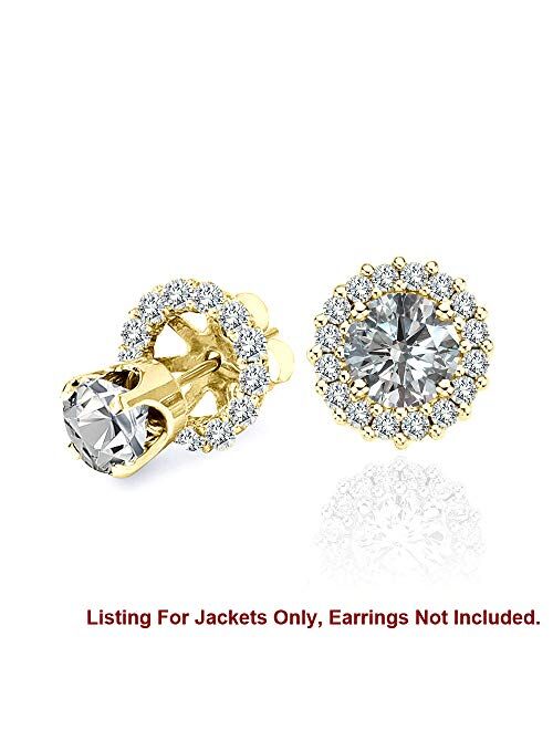 Jascina 0.72 Carat White Diamond Earrings Jackets For 8.70 MM(5.00 Carat Total Weight) 14K Yellow Gold Halo Stud Solitaire