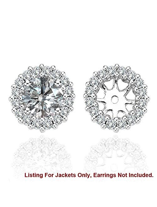 Jascina 1.40 Carat White Diamond Earrings Jackets For 8.70 MM(5.00 Carat Total Weight) 14K White Gold Halo Stud Solitaire
