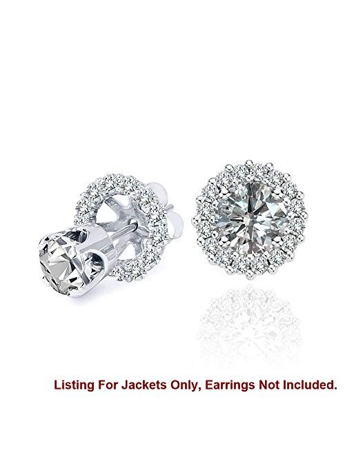 Jascina 1.40 Carat White Diamond Earrings Jackets For 8.70 MM(5.00 Carat Total Weight) 14K White Gold Halo Stud Solitaire