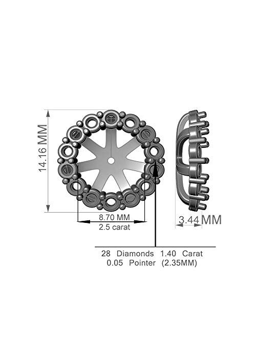 Jascina 1.40 Carat White Diamond Earrings Jackets For 8.70 MM(5.00 Carat Total Weight) 14K White Gold Halo Stud Solitaire