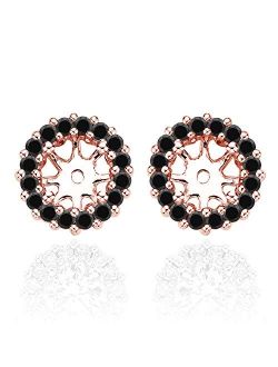 Jascina 1.40 Carat Black Diamond Earrings Jackets For 6 MM(2.00 Carat Total Weight) 14K Rose Gold Halo Stud Solitaire
