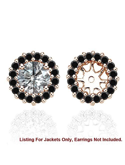 Jascina 1.40 Carat Black Diamond Earrings Jackets For 6 MM(2.00 Carat Total Weight) 14K Rose Gold Halo Stud Solitaire