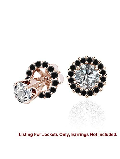 Jascina 1.40 Carat Black Diamond Earrings Jackets For 6 MM(2.00 Carat Total Weight) 14K Rose Gold Halo Stud Solitaire