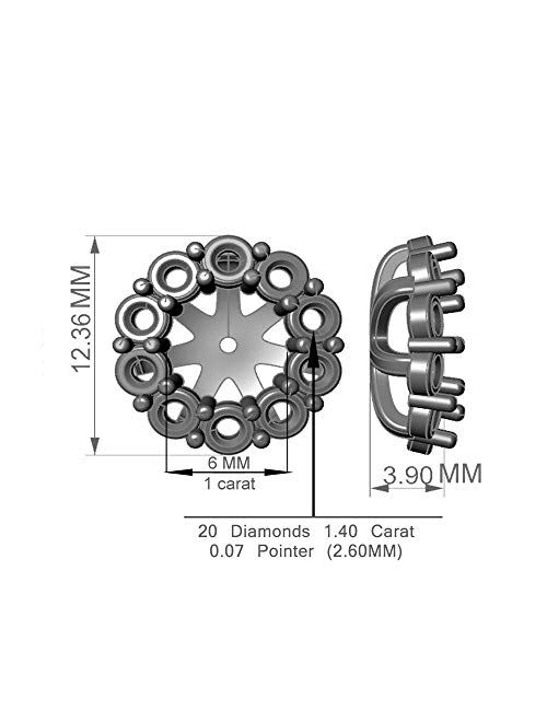 Jascina 1.40 Carat Black Diamond Earrings Jackets For 6 MM(2.00 Carat Total Weight) 14K Rose Gold Halo Stud Solitaire