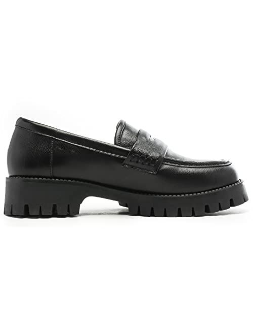 VorisVina Platform Penny Loafers for Women Comfort Chunky Slip On Dressy Shoes