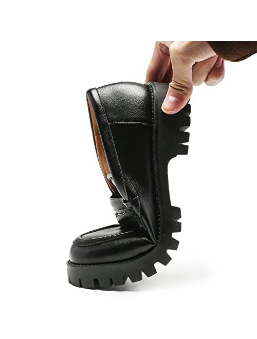 VorisVina Platform Penny Loafers for Women Comfort Chunky Slip On Dressy Shoes