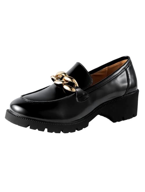 MACNMEUU Chunky Loafers Women Platform Loafers for Women Comfort Slip-on Loafers with Chain Faux Leather