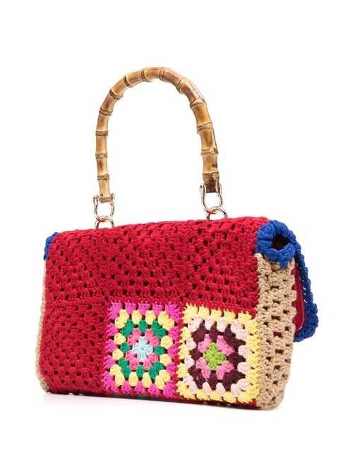 la milanesa crochet-design bamboo-handle tote bag