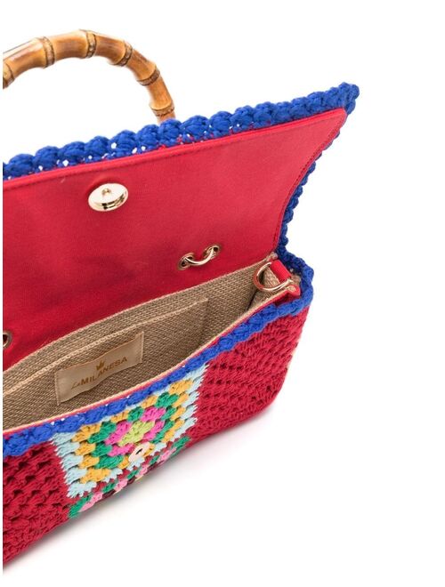la milanesa crochet-design bamboo-handle tote bag