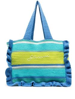 striped crochet tote bag
