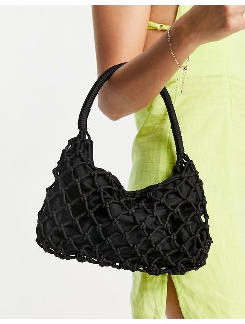 Weekday 90's polyester crochet shoulder bag in black - BLACK