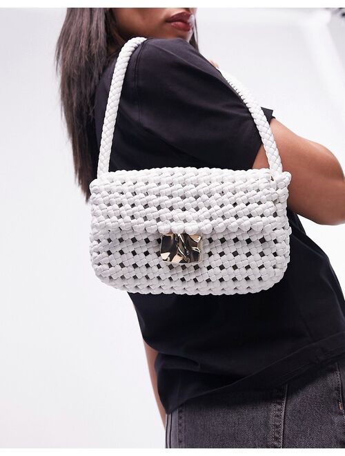 Topshop Faith crochet shoulder bag with hardware in white