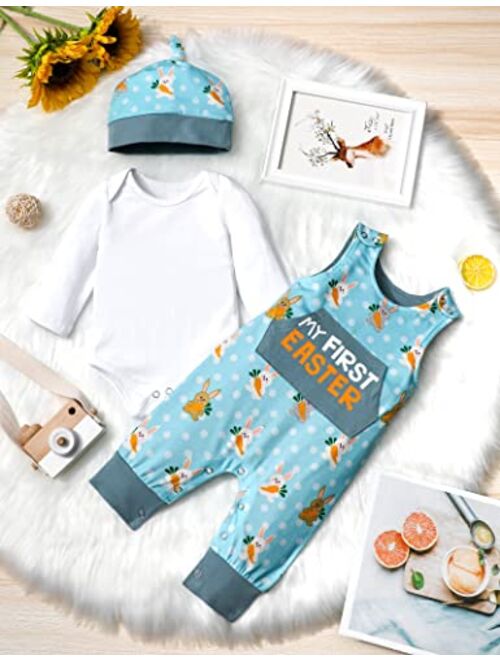 MIGU Easter Outfit Baby Boy Girl Outfit My First Easter Outfit Long-Sleeved Onesie 3-Piece Set Romper