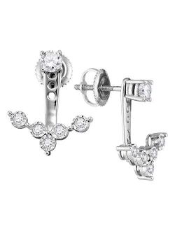 Sonia Jewels Solid 10k White Gold Round Diamond Earring Jacket Studs 5/8 Ct.