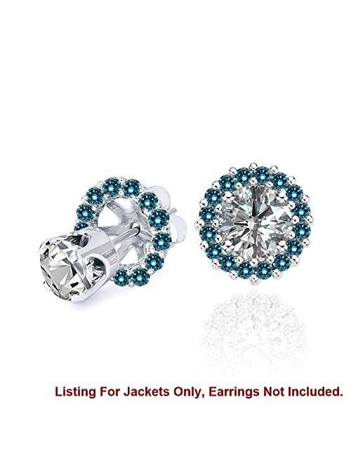 Jascina 1 Carat Blue Diamond Earrings Jackets For 5.5 MM(1.50 Carat Total Weight) 14K White Gold Halo Stud Solitaire