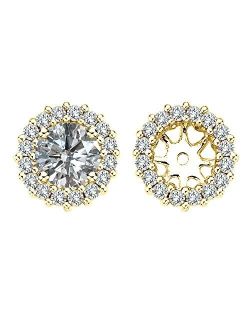 Jewelry Is Forever 0.90 Carat Earrings Jackets For 5MM(1.00 CTW Stud Earrings) 14K Yellow Gold White Diamond Halo Solitaire