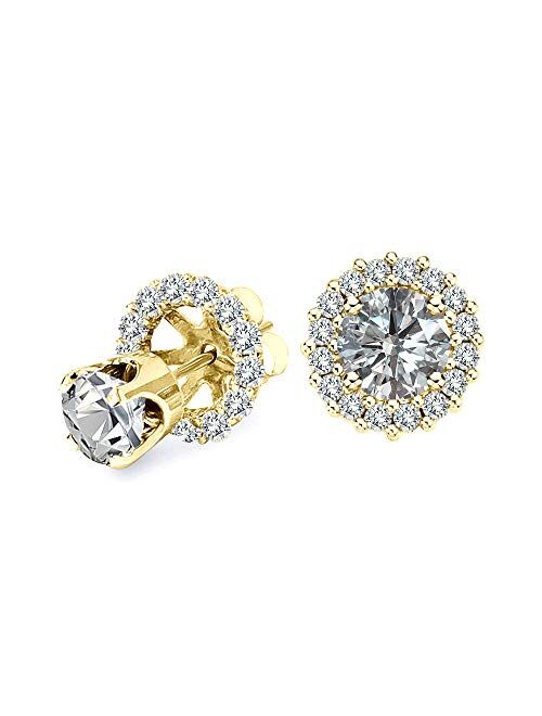 Jewelry Is Forever 0.90 Carat Earrings Jackets For 5MM(1.00 CTW Stud Earrings) 14K Yellow Gold White Diamond Halo Solitaire