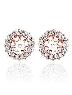 Jascina 0.52 Carat White Diamond Earrings Jackets For 5.5 MM(1.50 Carat Total Weight) 14K Rose Gold Halo Stud Solitaire
