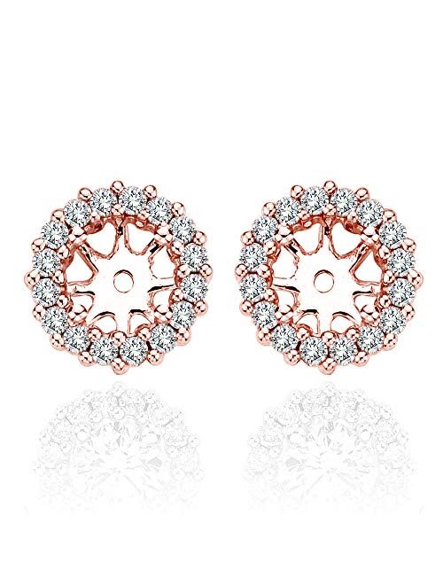 Jascina 0.52 Carat White Diamond Earrings Jackets For 5.5 MM(1.50 Carat Total Weight) 14K Rose Gold Halo Stud Solitaire