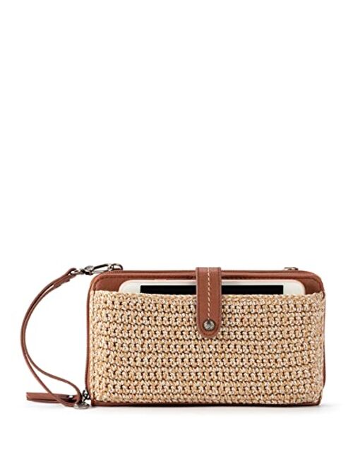The Sak Iris Large Smartphone Crossbody Bag in Hand-Crochet & Faux Leather, Detachable Wristlet Strap