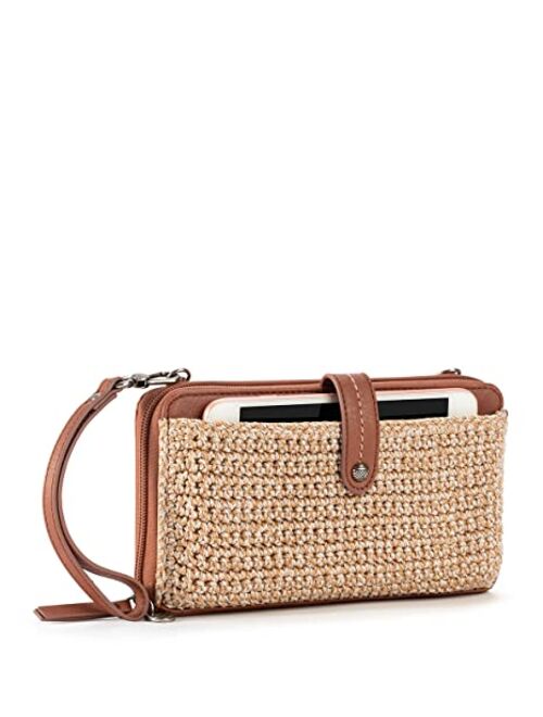 The Sak Iris Large Smartphone Crossbody Bag in Hand-Crochet & Faux Leather, Detachable Wristlet Strap