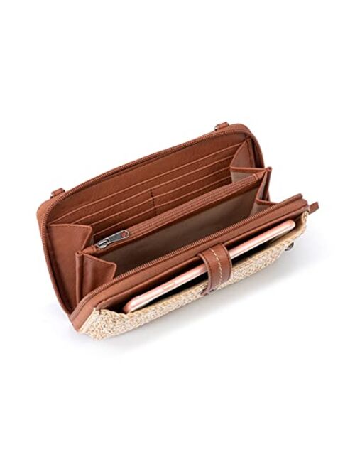 The Sak Iris Large Smartphone Crossbody Bag in Hand-Crochet & Faux Leather, Detachable Wristlet Strap