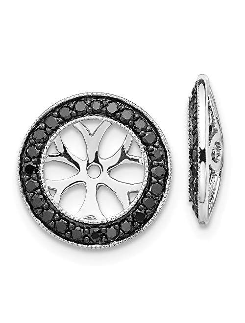 Saris And Things 14K White Gold Black Diamond Round Earring Jackets 7.50 mm Opening for Stud Earrings (0.368Cttw)