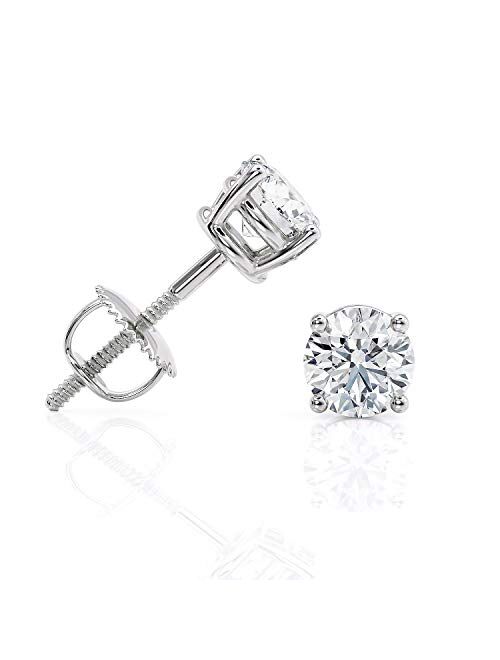 1 to 2 Carat Natural Diamond Stud Earrings IGI Certified Total Weight Round in 14K White Gold with Screw Backs by Beverly Hills Jewelers