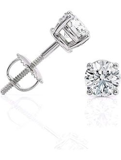 1/4 to 6 Carat D-E Color Lab Grown Diamond Stud Earrings for Women in 14k White Gold cttw 4-Prong Basket Secure Screw Back by Beverly Hills Jewelers