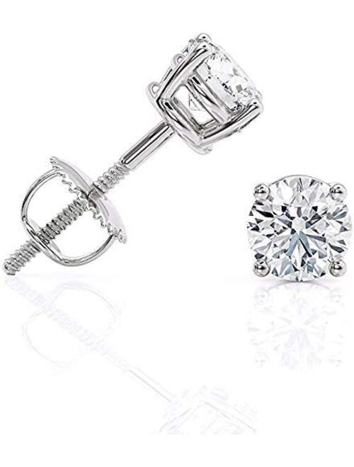 1/2 Carat D-E Color Lab Grown Diamond Stud Earrings for Women in 14k White Gold 4-Prong with Secure Screw Back by Beverly Hills Jewelers