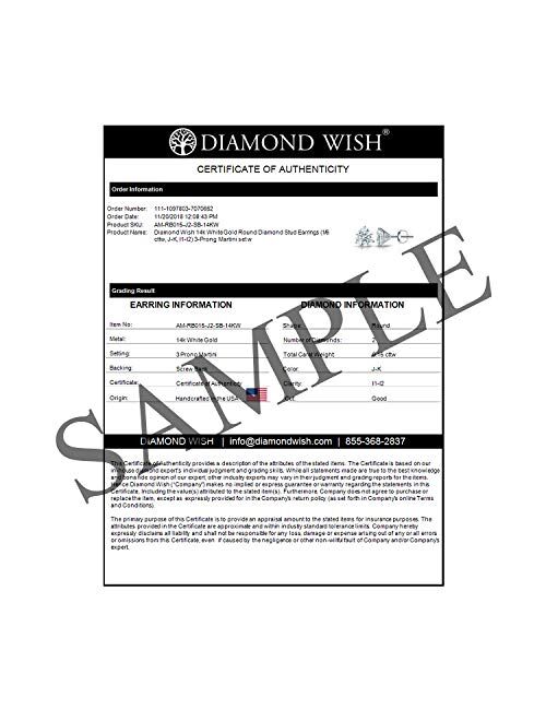 1/6 to 2 Carat Diamond Round Stud Earrings in 14k Gold (J-K, I1-I2, cttw) 3-Prong Martini Set with Screw Back by Diamond Wish