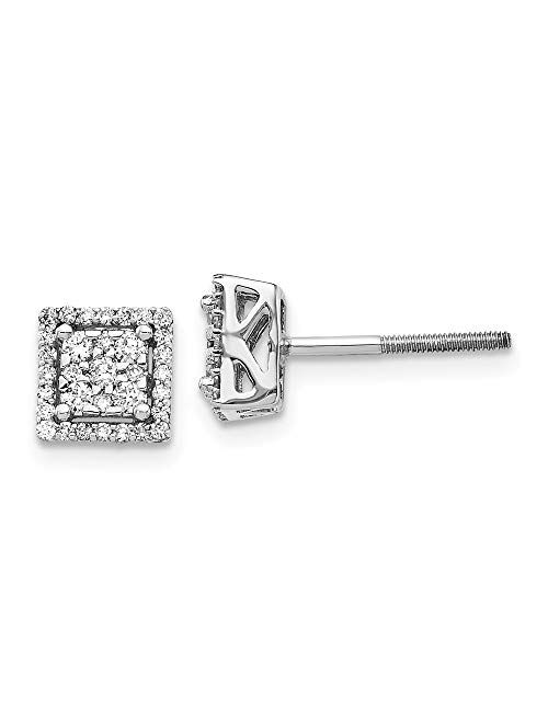 Sonia Jewels Solid 14k White Gold Diamond Square Screw Back Post Studs Earrings 7mm (.318 cttw.)