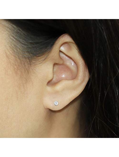 1/4 to 2 Carat Diamond Round Stud Earrings in 14k Yellow or White Gold (H-I, I2-I3, cttw) Bezel Set Screw Back by Diamond Wish