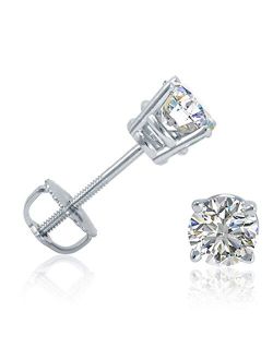 Amanda Rose Collection AGS Certified (E-F Color) 1/2 Carat Diamond Solitaire Stud Earrings in 14K White Gold| Fine Quality Real Diamonds in Real 14K White Gold with Screw