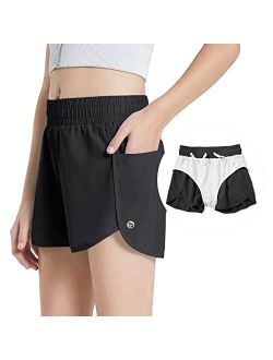 Girls' Basketball Soccer Athletic Shorts with Liner Kids Tennis Running Workout Cheer Pocketed Shorts