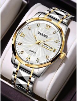 ABORNI Jewelry & Watches Men Rhinestone Decor Round Pointer Calendar Quartz Watch
